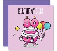80th Birthday Cards for Women - Birthday Cake Girl Balloons - Happy Birthday Card for 80 Year Old Woman Nanny Nan Grandma Granny, 145mm Bday Greeting Cards