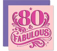 80th Birthday Cards for Women - Fabulous - Happy Birthday Card for 80 Year Old Woman Nana Nan Nanny Gran, 145mm Bday Greeting Cards