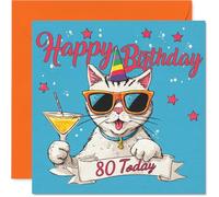 80th Birthday Cards for Women Men - Meowgical Day - Happy Birthday Card for 80 Year Old Woman Man Husband Wife Nanny Dad, 145mm Bday Greeting Cards