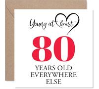 80th Birthday Cards for Women Men - Young at Heart - Happy Birthday Card for 80 Year Old Woman Man Nanny Grandma Auntie Nan, 145mm Bday Greeting Cards