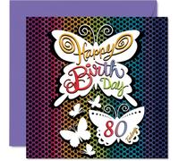 80th Birthday Cards for Women - Rainbow Butterfly - Happy Birthday Card for 80 Year Old Woman Granny Nan Nanny Nana, 145mm Bday Greeting Cards