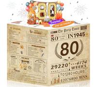 80th Birthday Cards Funny 3D Pop Up gifts with Envelope for Women Men Anniversary Party Decorations Born In 1945 Poster Vintage 80 Year Old Greeting Card for Grandma Grandad Mum Dad Husband Wife Her