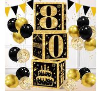 80th Birthday Decorations Boxes for Men- 3PCS Black Gold Happy 80th Birthday Balloons Boxes, 80 Year Old Party Supplies for Men Women