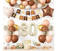 80th Birthday Decorations Brown Gold,80th Birthday Balloon Number 80 Foil Balloons Star Heart Balloons Happy Birthday Banner Cake Topper for Women Men 80th Party Decoration