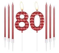 80th Birthday Decorations - Red Number 80 Candles & Topper for Women & Men's Birthday Party & Wedding Anniversary