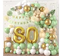 80th Birthday Decorations Sage Green,80th Birthday Balloon Garland Party Decoration with Number 80 foil balloons,Happy Birthday Banner for Men Women 80 Birthdays Party Decorations