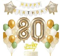 80th Birthday Decorations Set Light Gold White Sage Green Theme Happy Birthday Banner Balloon Decor Photo Backdrop for Women Men Adults Turning 80 Age 80 Party Supplies Eighty Elegant
