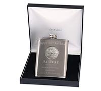 80th Birthday Engraved Hip Flask Horse Racing Feature in Gift Box