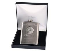 80th Birthday Engraved Hip Flask Lawn Bowls Feature in Gift Box