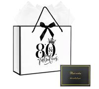 80th Birthday Gift Bag with Tissue Paper and Card, 80th Birthday Party Gifts Bag for Women and Men, Medium Gift Bags for Birthdays Party, Anniversary, Presents