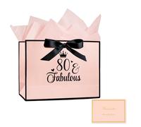 80th Birthday Gift Bag with Wrapping Paper and Card, 80th Birthdays Gift Bags for Women Men, Party Favors, Birthdays Decorations Paper Bag (Pink)