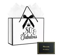 80th Birthday Gift Bag with Wrapping Paper and Card, 80th Birthdays Gift Bags for Women Men, Party Favors, Birthdays Decorations Paper Bag (White)