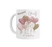 80th Birthday Gift for Her - Personalised 80th Birthday Mug, Officially 80 & Fabulous Balloon Design, White Ceramic