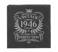 80th Birthday Gift for Men Vintage 1946 Aged to Perfection Engraved Slate Coaster Present for 80 Year Old Etched Natural Slate Placemat (Square Slate)