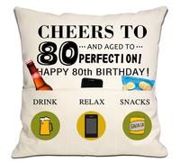 80th Birthday Gift for Women Men - Cheers Cushion Covers 18x18 Inch With 3 Pockets - Present for Grandma Grandad 80 Years Old