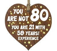 80th Birthday Gift For Women Men Wooden Heart Plaque, Dark Wood Sign Keepsake, Happy Birthday Mum, Grandma, Dad, Husband, Wife, Uncle, Mum Gifts From Son, Nan, Grandad Birthday Present