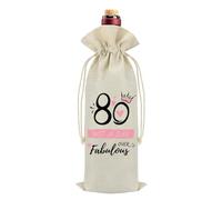 80th Birthday Gift for Women,Reusable Linen Jute Wine Bottle Bag with Drawstring,“80 and Fabulous” Design,Decorative Eco,Friendly Gift Wrap,Perfect Birthday Present for Her or Friend