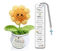 80th Birthday Gift Set Crochet Sunflower Pot Bookmark 2PC Set Appreciate Present Mom Dad Aunt Godmother Bestie Sisters Happy Birth Day Women Men Appreciate Keepsake for Uncle Nana Grandad Friend