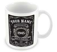 80th Birthday Gift - Vintage 1945 Personalised Mug/Cup (add Name, Year) - Black
