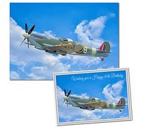 80th Birthday Gifts for Men who Have Everything - WW2 Spitfire Bday Card with Matching Unframed A4 Print for him - Unique idea 80 Year Old - Cool Mens Gift - Great Military Plane Art