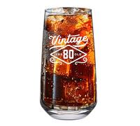 80th Birthday Gifts for Men Women Glass Mug Funny Printed with Contemporary Design Drinking Present Age 80 Year Old Gift Idea Keepsake Happy Birthday - 480ml