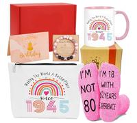 80th Birthday Gifts For Women, 6pcs Gift Set For 80 Year Old Women, 1945 Birthday Gifts with Coffee Mug,Cosmetic Bag,Socks