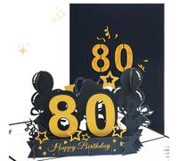 80th Birthday Gifts for Women Men 3D Pop-Up Birthday Greeting Card for Men with Envelope Gifts for Wife Husband Popup Cards for 80 Years Old Golden age80-03