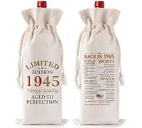 80th Birthday Gifts for Women Men - Vintage 1945 Wine Bottle Gift Bag with Drawstring, Funny Burlap Wine Bottles Bag for Mom Dad 80 Years Birthday Present
