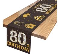 80th Birthday Glitter Table Runner, Black Gold 80th Birthday Decorations for Men Women, Number 80 Table Centrepiece Decoration for 80th Birthday Party Favor Photo Booth Props, 180x35cm