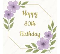 80th Birthday Guest Book: Purple and Gold Elegant Memory Party Keepsake with 75 Unique Questions 50 Sign In and Blank Pages (8.5x8.5 inches, 108 pages) for Adults and Celebration