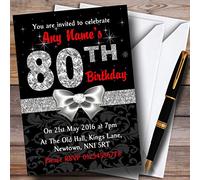 80th Birthday Invites Red Black Silver Diamond 80Th Birthday Party Personalised Invitations with Envelopes - Any Custom Text for Any Occasion