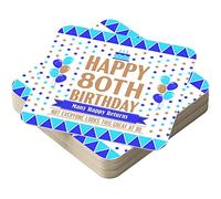 80th Birthday Party Beer Mats - Pack of 24 Cardboard Drink Coasters for Men and Women - Table Decorations Tableware for Parties - Accessories for Home Bars Pubs - Looks Great - BLUE