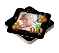 80th Birthday Party Decorations - Personalized Photo Drink Mats for Grandma Grandad Nanna Gift Favours for Parties - Custom Beer Mats Table Supplies Pack of 12