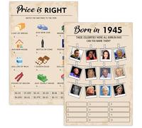80th Birthday Party Games, Set of 2 Activities for 15 Guests, Born in 1945 Games Bundle, Birthday Party Supplies for Adults, Pack of 30 Cards