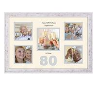 80th Birthday Photo Frame 4"x4" x4 and 5"x5" Photo 972D (Shabby Chic Finish Frame Cream Mount Grey Inside)