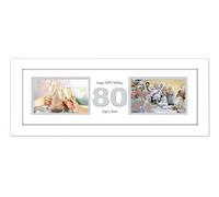 80th Birthday Photo Frame Eightieth Gift Takes Two 6”x4” Landscape Photos 1229A (White Finish Frame White Mount Grey Inside)