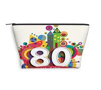 80Th Birthday Print,Makeup Bag for Women,Happy Party Geometrical and Shapes,Travel Bag,Cosmetic Bag Organizer,Toiletry Bag Portable Cosmetic Pouch,Multicolor