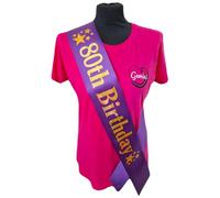 80th Birthday Sash - 80 Star Birthday Sash - Beautiful Quality Purple Ribbon and Holographic Gold Font - 80th Birthday Sash
