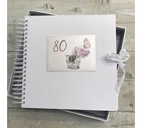 80TH Birthday. Special Occasion. Card & Memory Book. Peonies & Butterfly Design. Hand Finished by WHITE COTTON CARDS (P80CM)