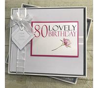 80TH Birthday. Special Occasion. Guest Book. NEON Flower Design. Hand Finished by WHITE COTTON CARDS (NA80FG)