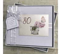 80TH Birthday. Special Occasion. Guest Book. Peonies & Butterfly Design. Hand Finished by WHITE COTTON CARDS (P80GB)