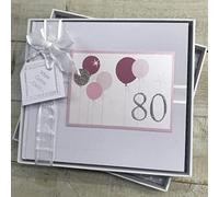 80TH Birthday. Special Occasion. Guest Book. Pink Balloons Design. Hand Finished by WHITE COTTON CARDS (BALP80G)