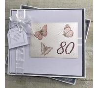 80TH Birthday. Special Occasion. Guest Book. Vintage Butterflies Design. Hand Finished by WHITE COTTON CARDS (VB80G)