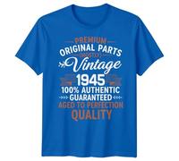 80th Birthday T-Shirt Vintage 1945 Aged to Perfection, Birthday Gift Men Women, Party Outfit, Celebration Tee XL Royal Blue