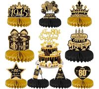 80th Birthday Table Decorations for Men - Black and Gold Party Supplies Honeycomb Centerpieces Cake Toppers for Women, 17 Pieces Cheers to 80 Years Vintage 1945 Decor Happy 80th Birthday
