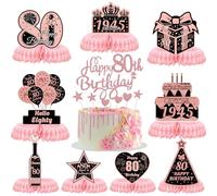 80th Birthday Table Decorations Honeycomb - 10 Pcs Rose Gold 80th Birthday Honeycomb Centerpieces Table Cake Topper Cheers to Happy Eighty Years Decor for Men Women Birthday Party Decoration Supplies
