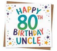 80th Birthday Uncle Card, Colourful Star Design, Happy 80th Birthday Uncle Greeting Card