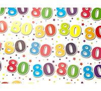 80th Birthday Wrapping Paper- 2 Sheets Gift Wrap and 1 Matching Tag. Made in UK
