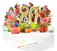 80th Flower Birthday Pop Up Card for Women - Elegant 3D Garden Scene with Roses, Butterfly, Sparkling Gold “80” - Floral Milestone Greeting Card for Her - Includes Envelope and Blank Note