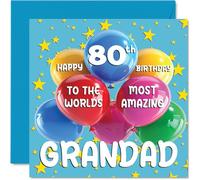 80th Grandad Birthday Card - World's Most Amazing Grandad - Happy 80th Birthday Card from Grandson Granddaughter, 145mm Age 80 Greeting Cards for Grandpa